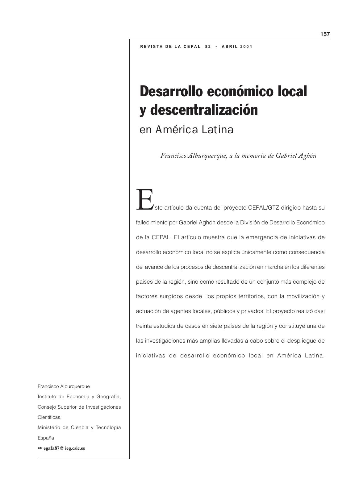 Desarrollo economico local y descentralizacion en america latina